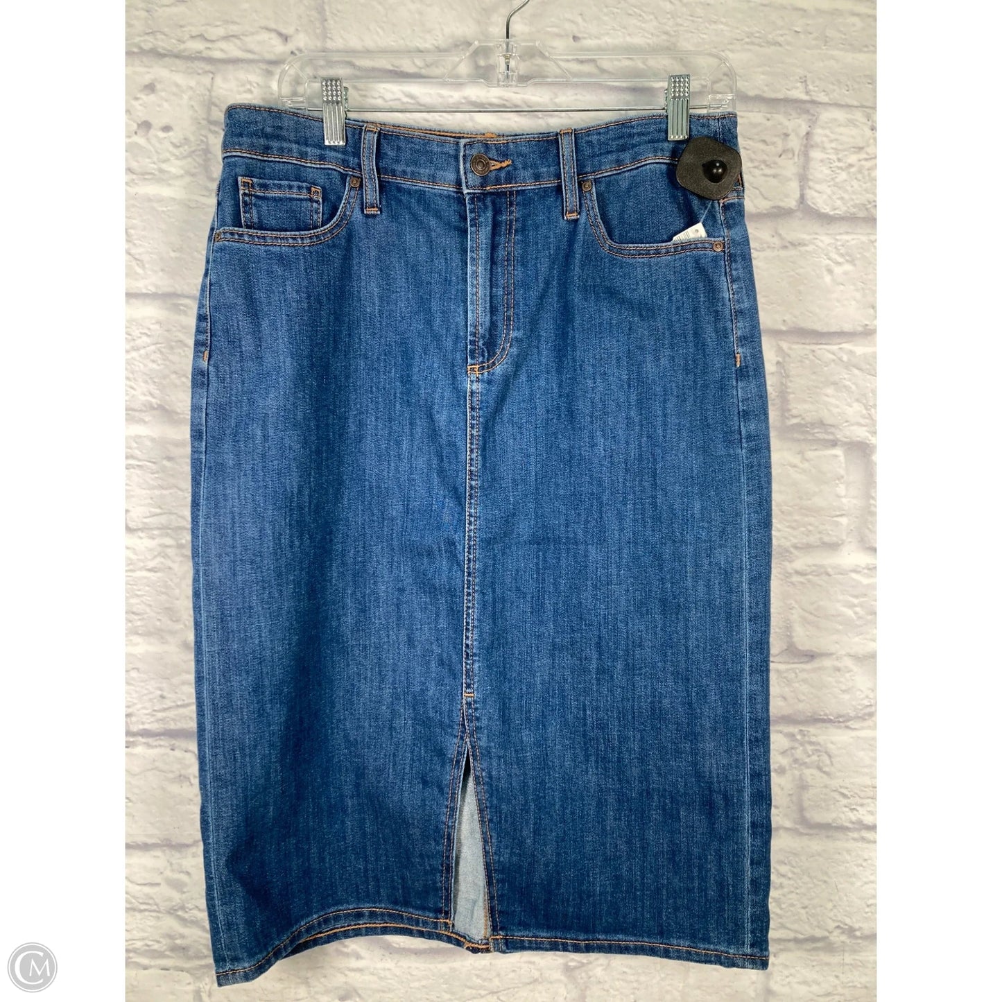 Skirt Midi By Chicos In Blue Denim, Size: 6