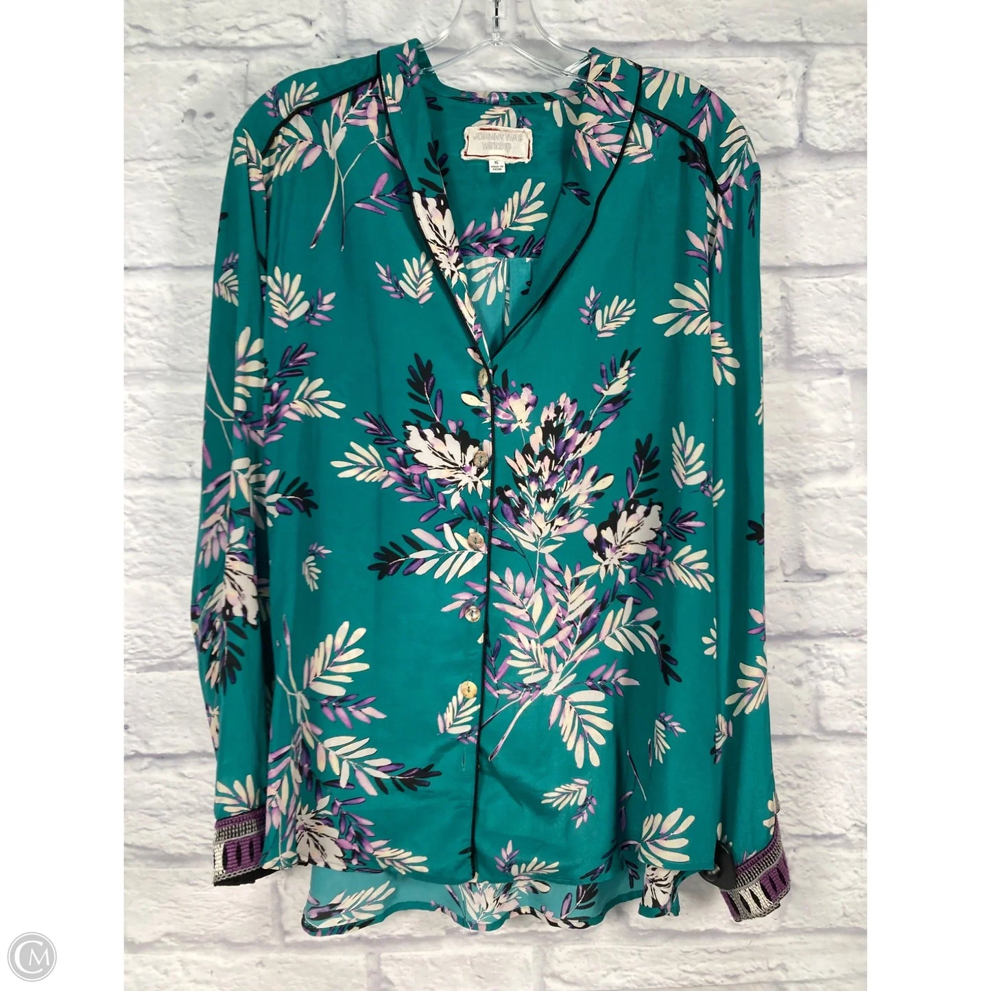 Blouse Long Sleeve By Johnny Was In Green & Purple, Size: Xl