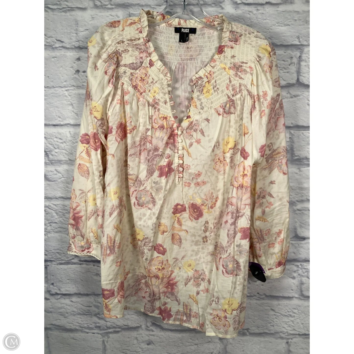 Blouse Long Sleeve By Paige In Cream & Pink, Size: L