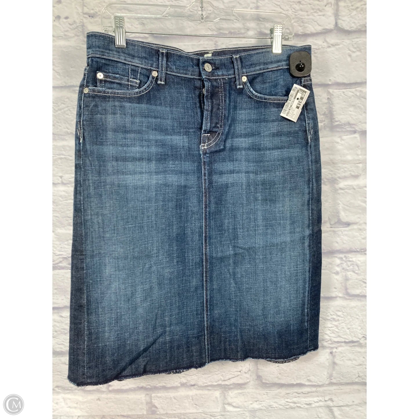 Skirt Midi By 7 For All Mankind In Blue Denim, Size: 8