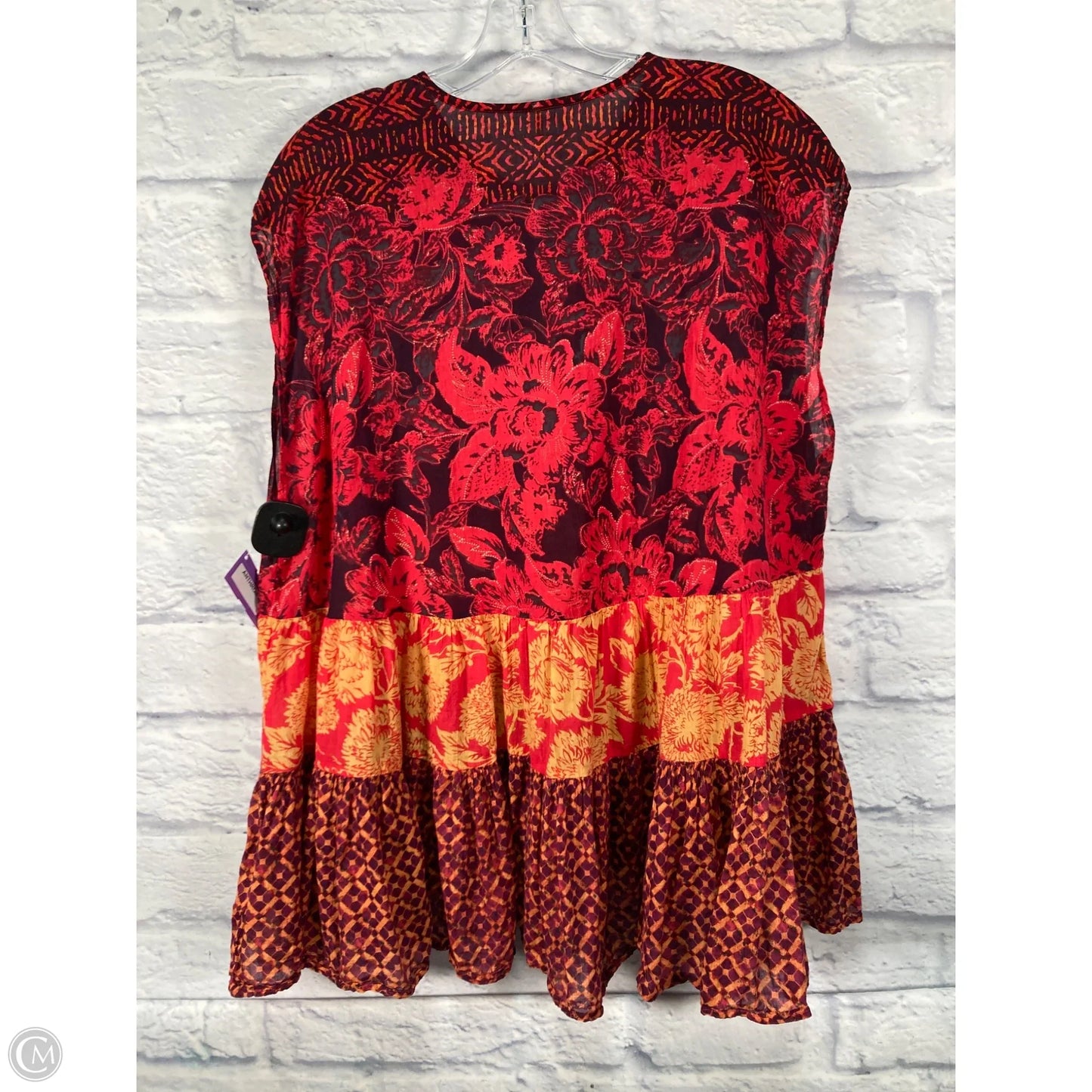 Top Short Sleeve By Free People In Red & Yellow, Size: S