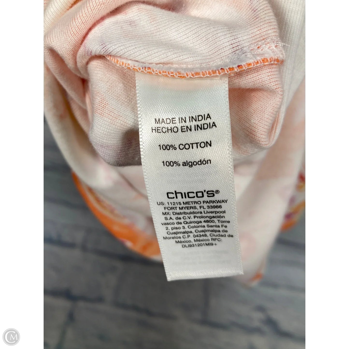 Top Short Sleeve By Chicos In Orange & White, Size: Xl