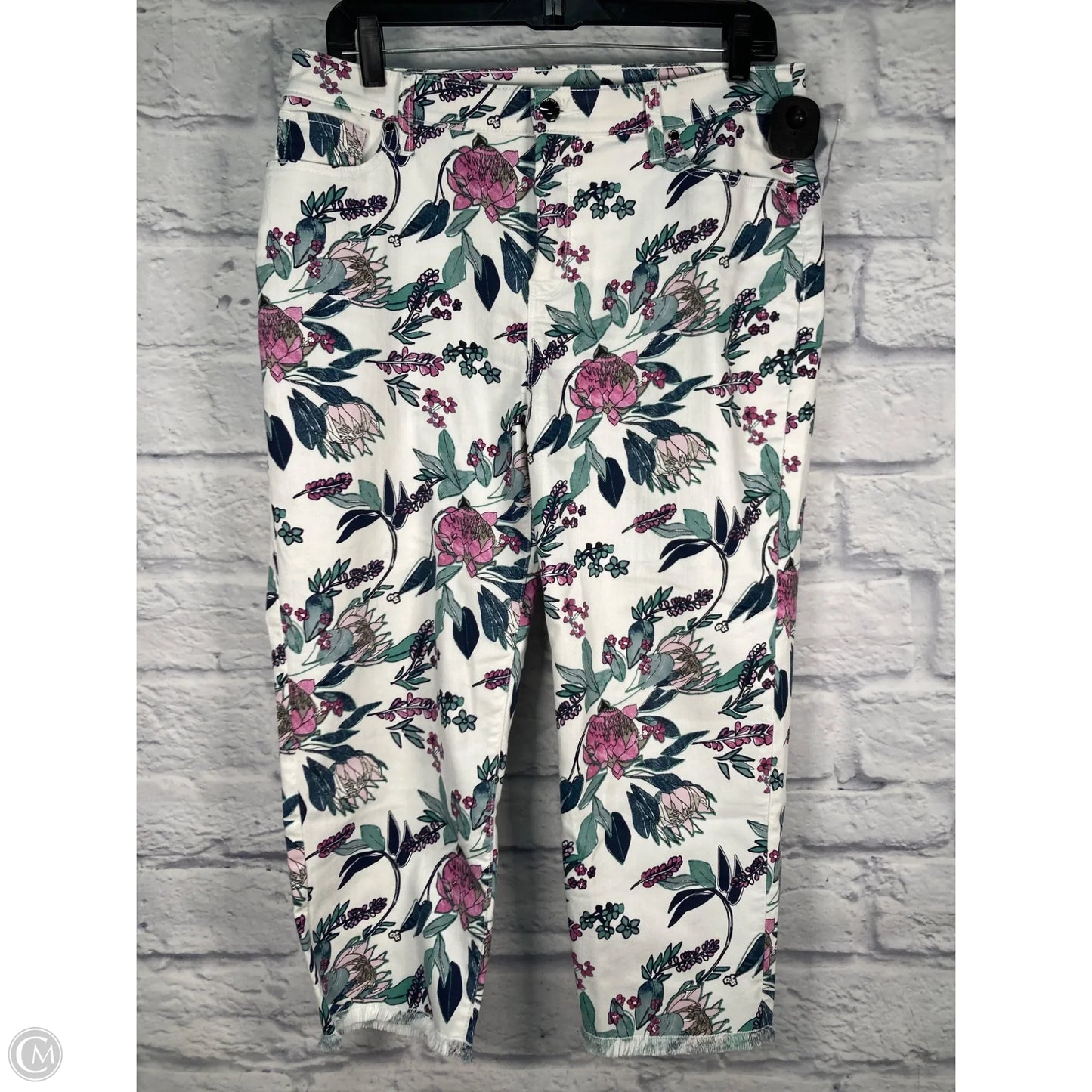 Jeans Cropped By Chicos In Pink & White, Size: 10