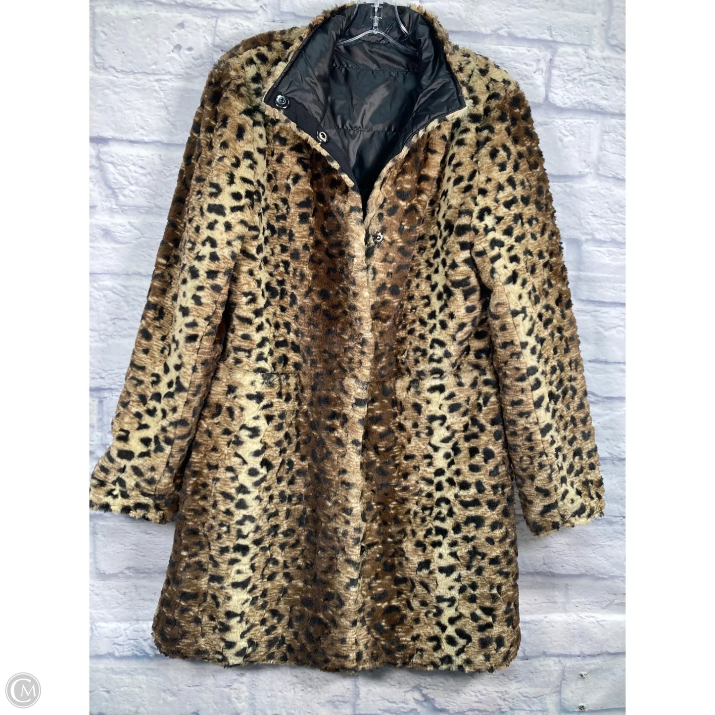 Coat Faux Fur & Sherpa By Via Spiga In Black & Brown, Size: M