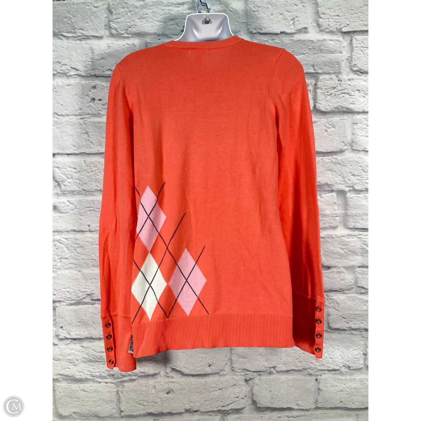 Sweater Cardigan Designer By Lilly Pulitzer In Orange & White, Size: M