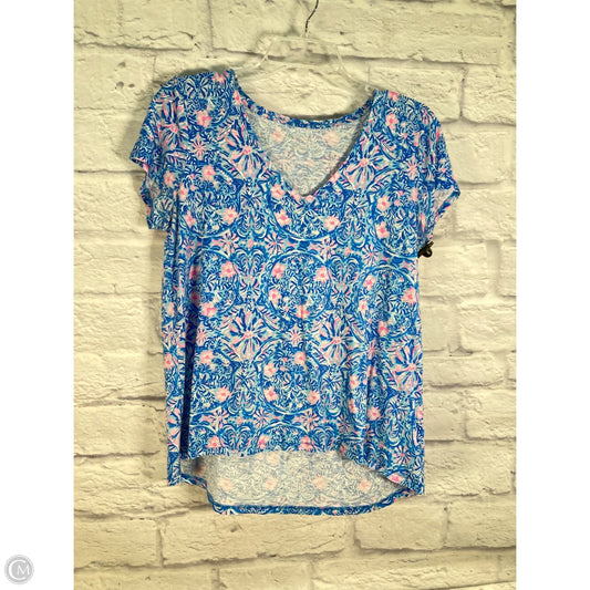 Top Short Sleeve Designer By Lilly Pulitzer In Blue & Pink, Size: M
