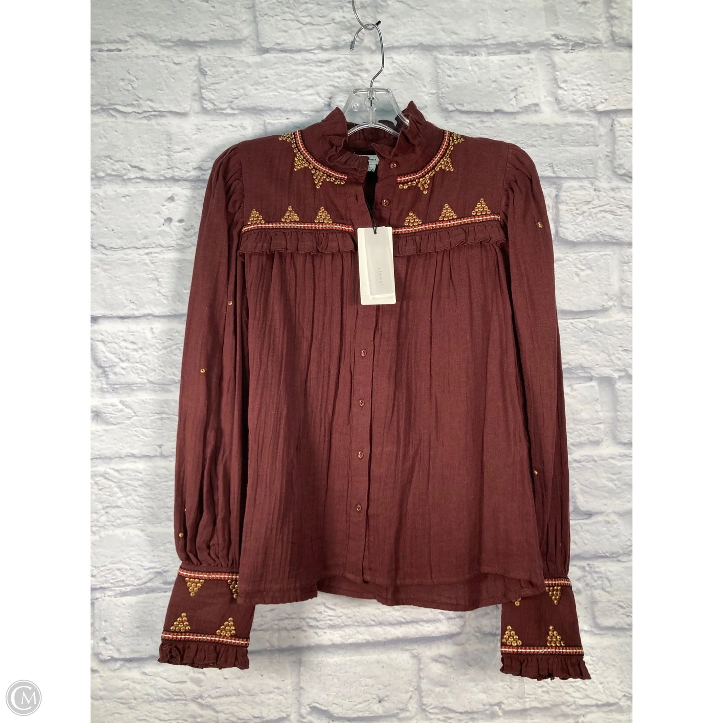 Blouse Long Sleeve By A Loves A In Gold & Red, Size: S