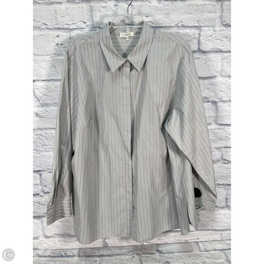 Top Long Sleeve Designer By Lafayette 148 In Grey & White, Size: 2x