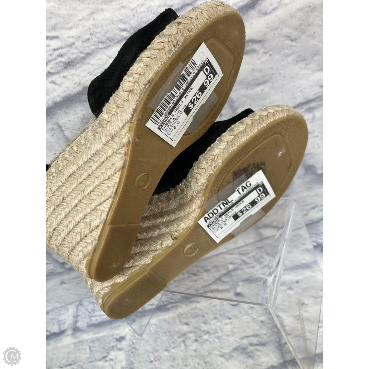 Sandals Heels Wedge By Vince In Black & Tan, Size: 6.5