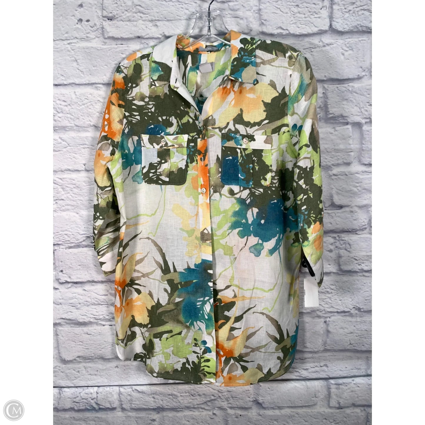 Top 3/4 Sleeve By Chicos In Green, Size: S