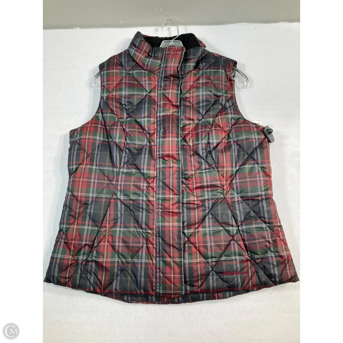 Vest Puffer & Quilted By Eddie Bauer In Plaid Pattern, Size: L