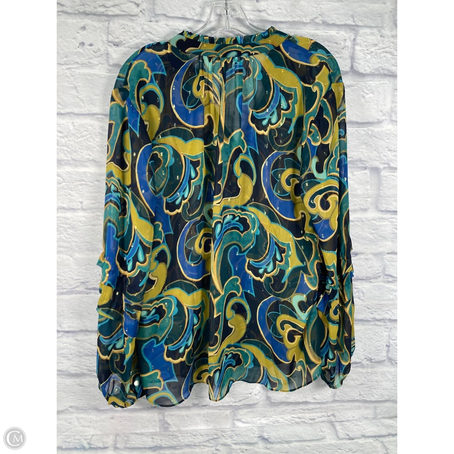 Blouse Long Sleeve By Chicos In Blue & Green, Size: 2x
