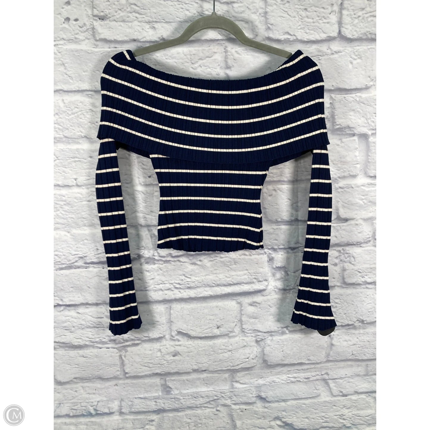 Top Long Sleeve By Meshki In Blue & White, Size: M