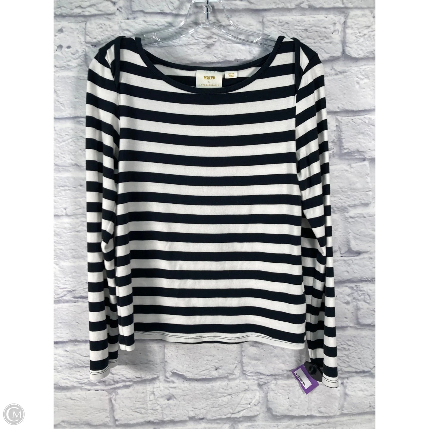 Top Long Sleeve By Maeve In Black & White, Size: L