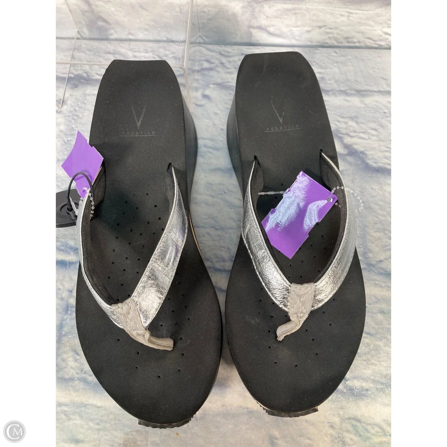 Sandals Heels Platform By Volatile In Black & Silver, Size: 11