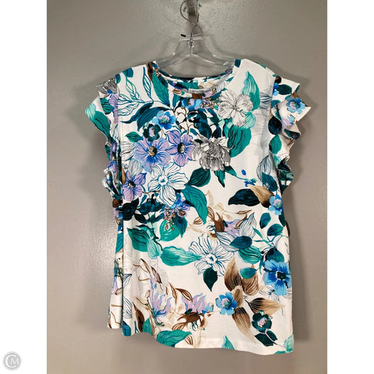 Top Short Sleeve By Chicos In Purple & White, Size: L
