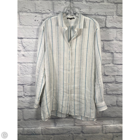 Top Long Sleeve Designer By Lafayette 148 In Blue & White, Size: L