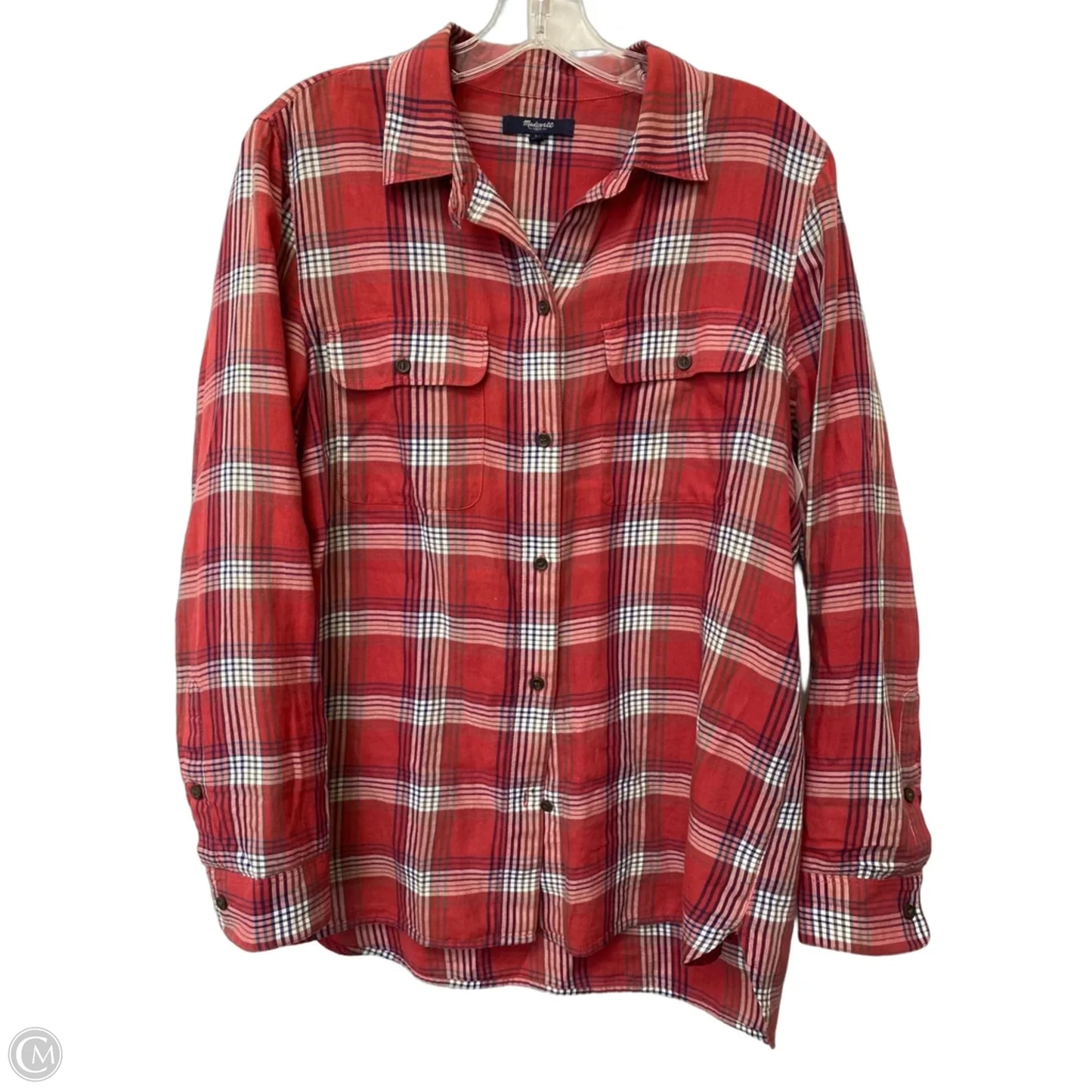 Top Long Sleeve By Madewell In Plaid Pattern, Size: M
