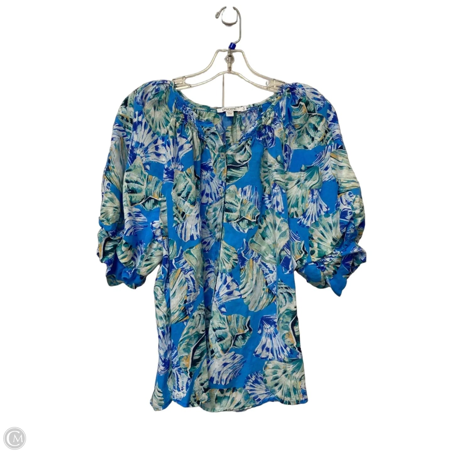 Top Short Sleeve By Chicos In Blue & Green, Size: 2