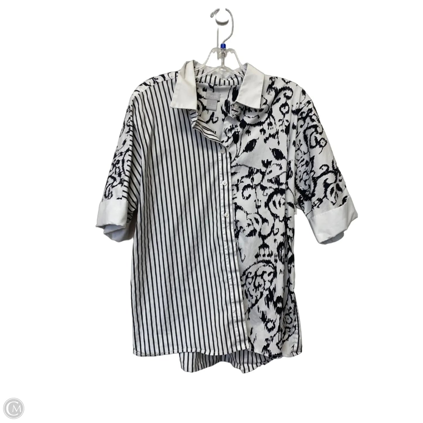 Top Short Sleeve By Chicos In Black & White, Size: 2