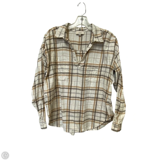 Top Long Sleeve Basic By Loft In Plaid Pattern, Size: M
