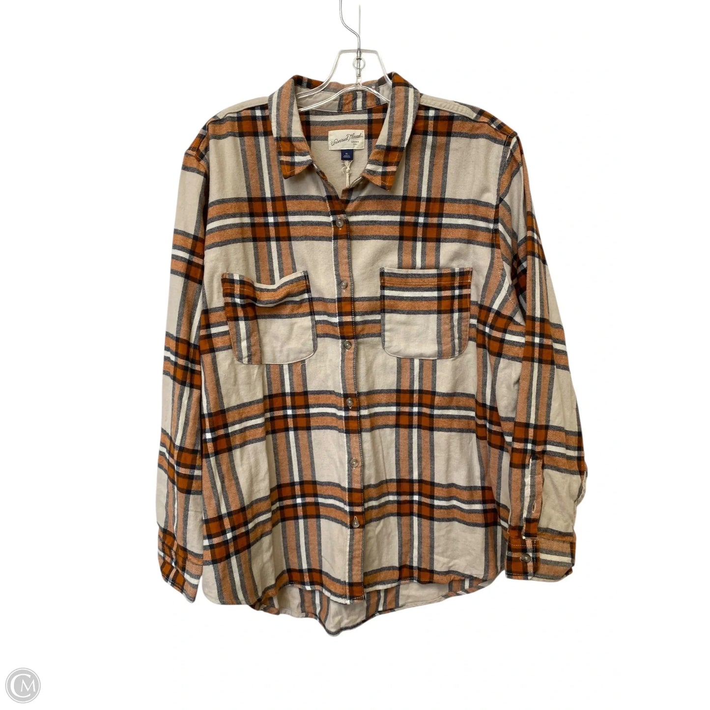 Top Long Sleeve By Universal Thread In Plaid Pattern, Size: Xl