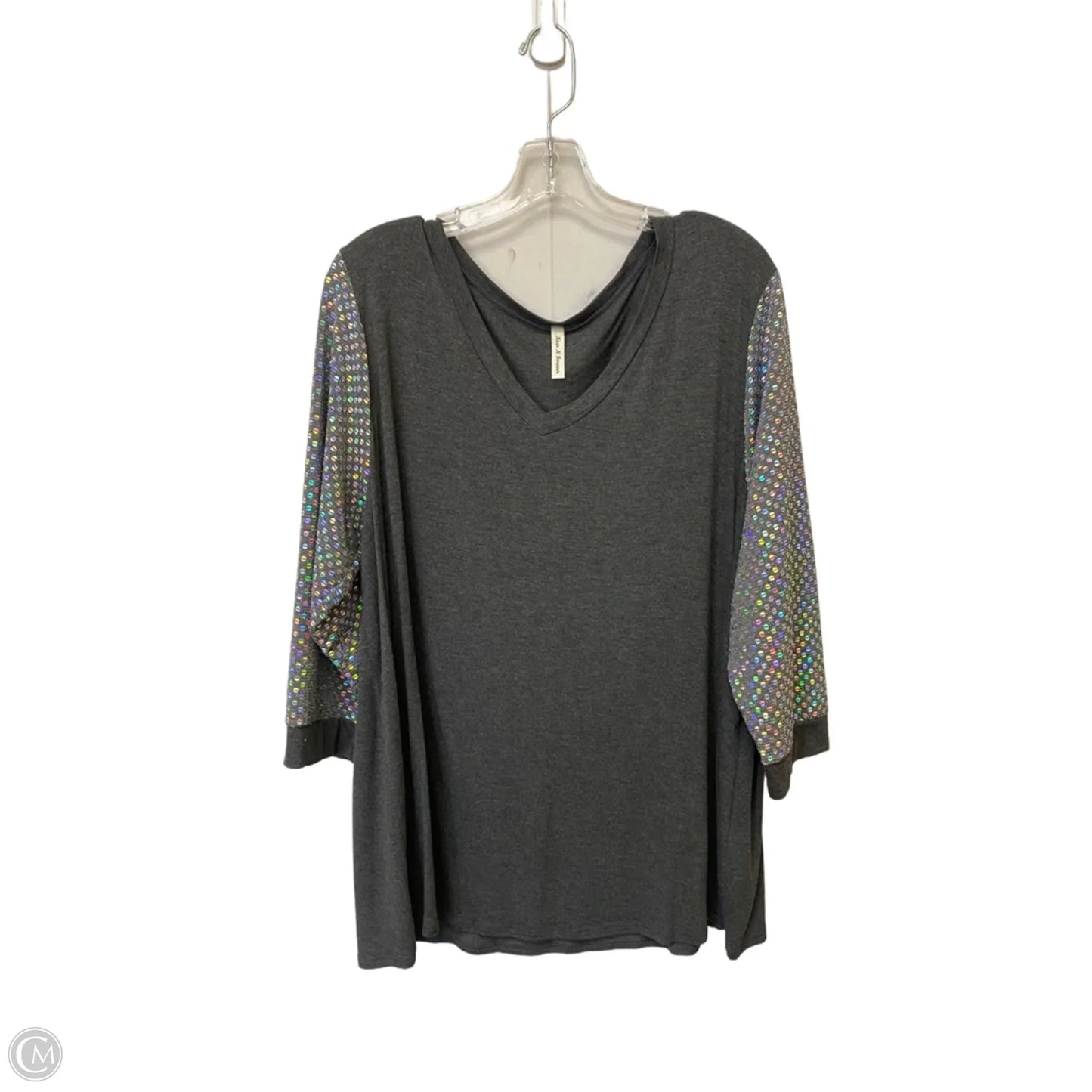 Top 3/4 Sleeve By Cme In Grey, Size: 1x