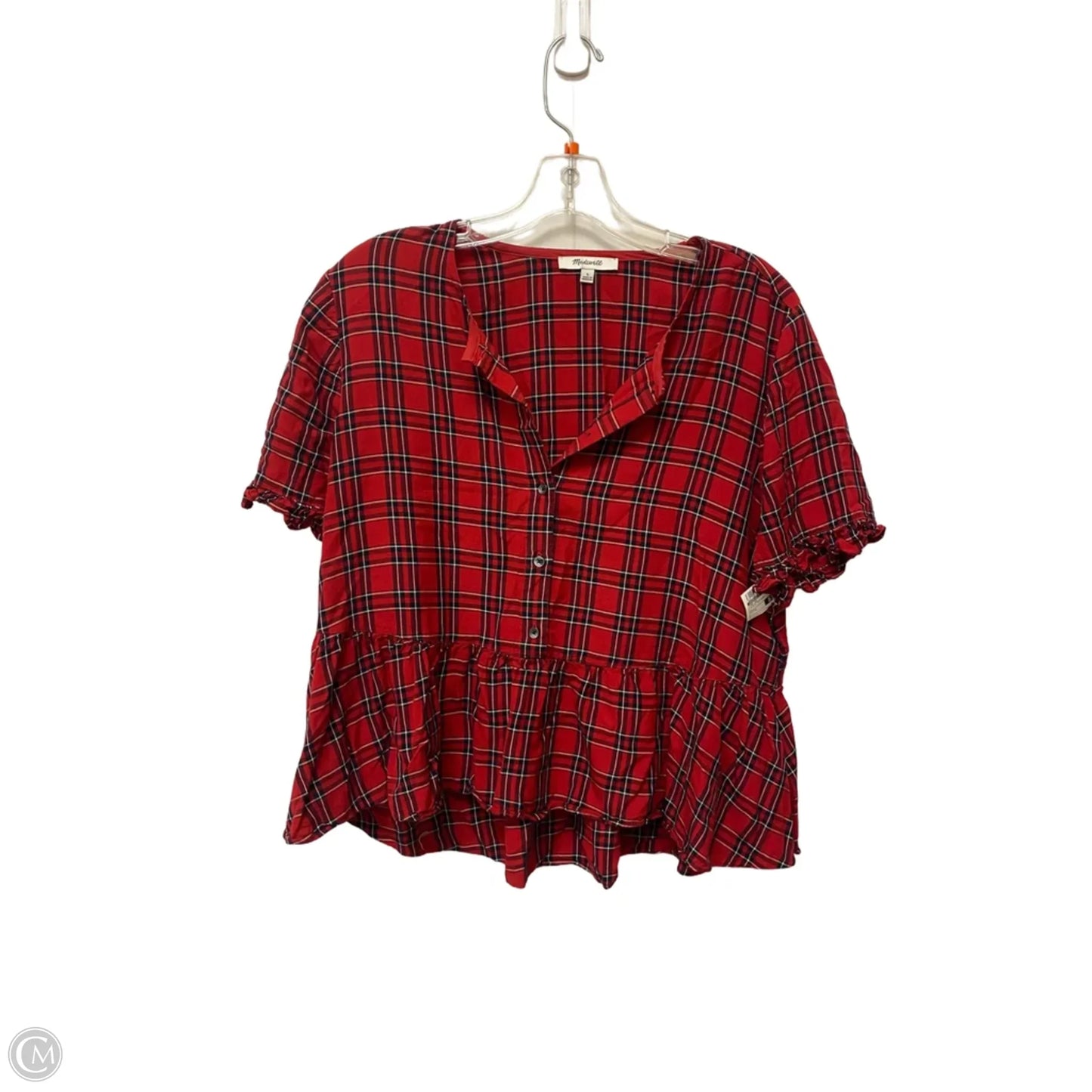 Top Short Sleeve By Madewell In Plaid Pattern, Size: L