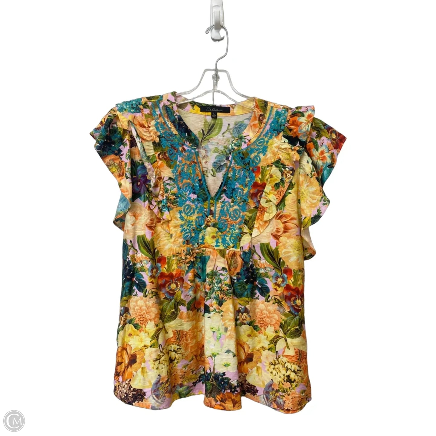 Top Short Sleeve By Calessa In Floral Print, Size: L