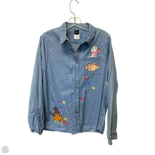 Top Long Sleeve By Disney In Blue Denim, Size: L
