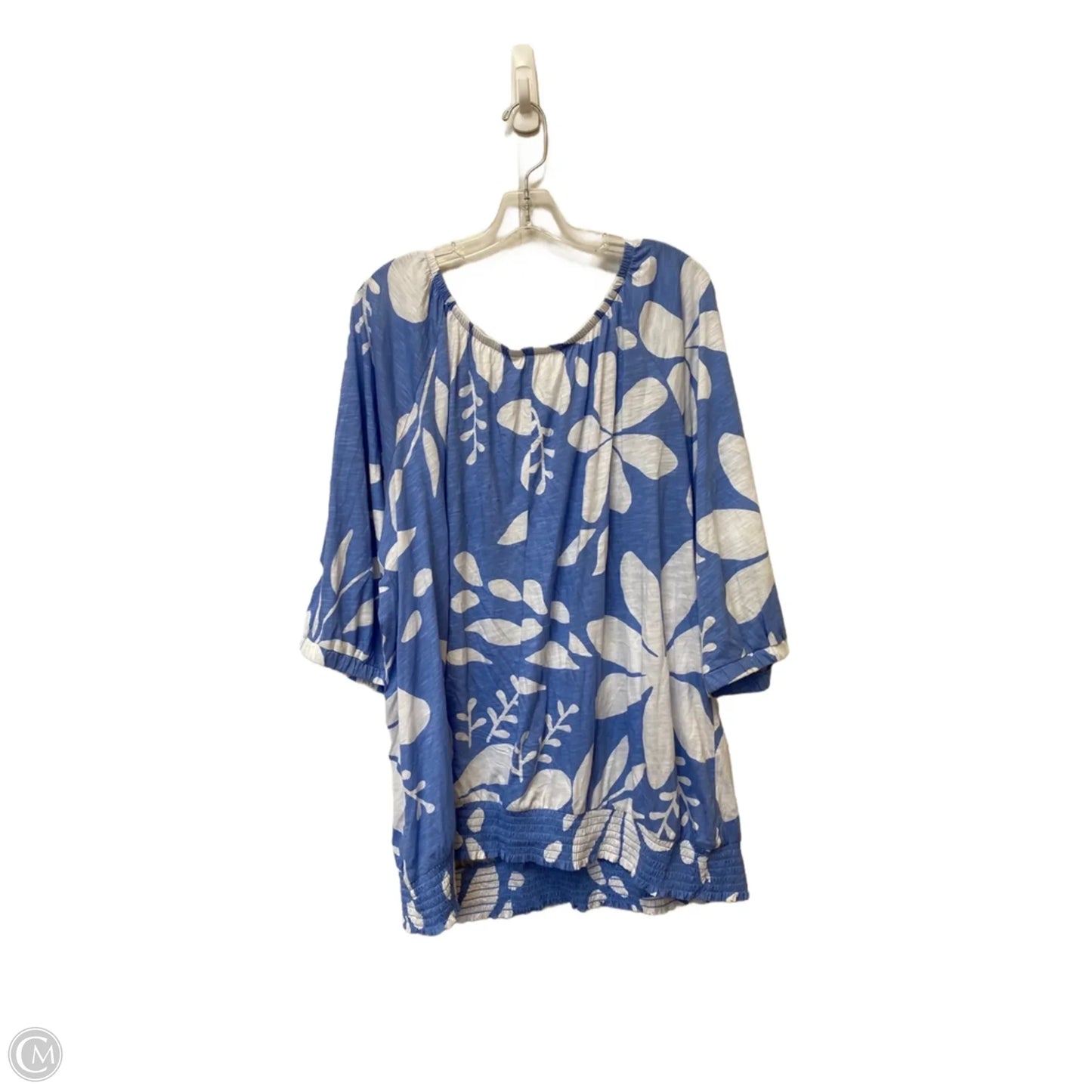 Top 3/4 Sleeve Basic By Cato In Blue & White, Size: 26