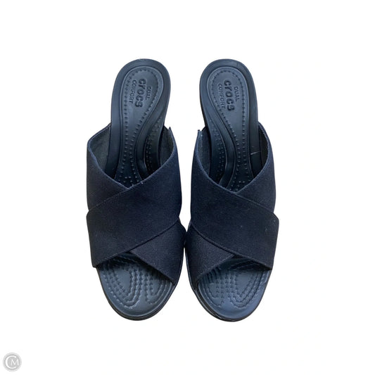 Sandals Heels Wedge By Crocs In Black, Size: 9