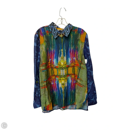 Top Long Sleeve By John Mark In Green & Orange, Size: L