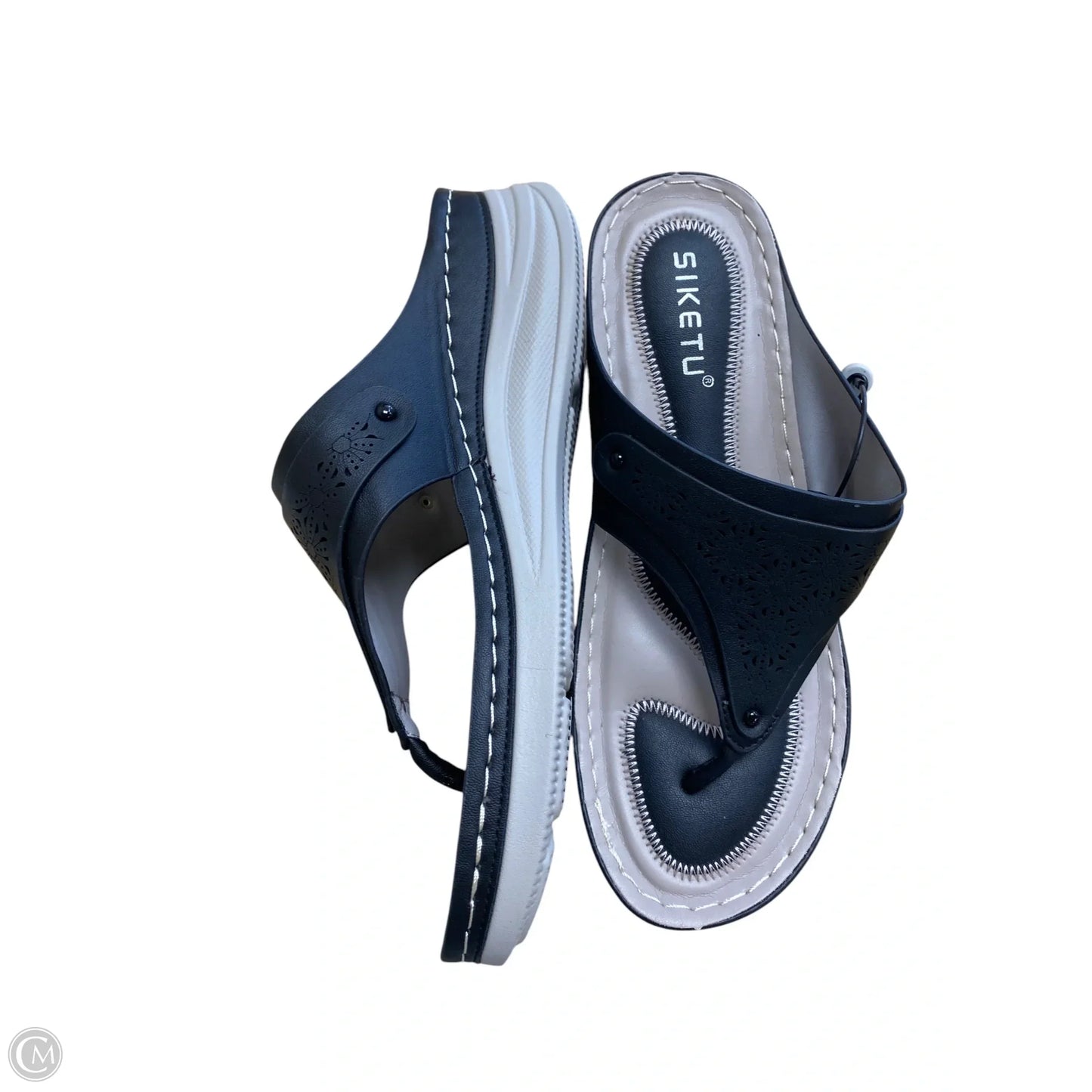 Sandals Heels Wedge By Cmc In Black & Grey, Size: 10