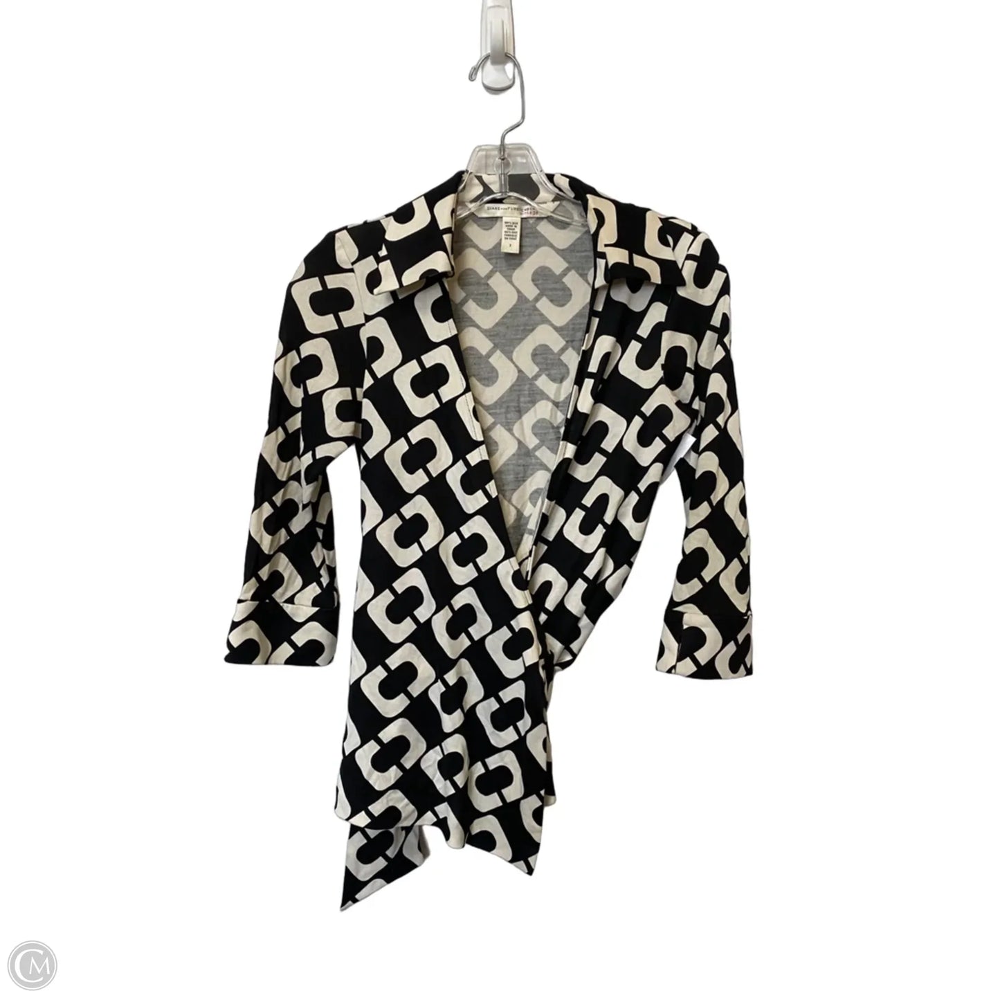 Top Short Sleeve Designer By Diane Von Furstenberg In Black & Cream, Size: 2