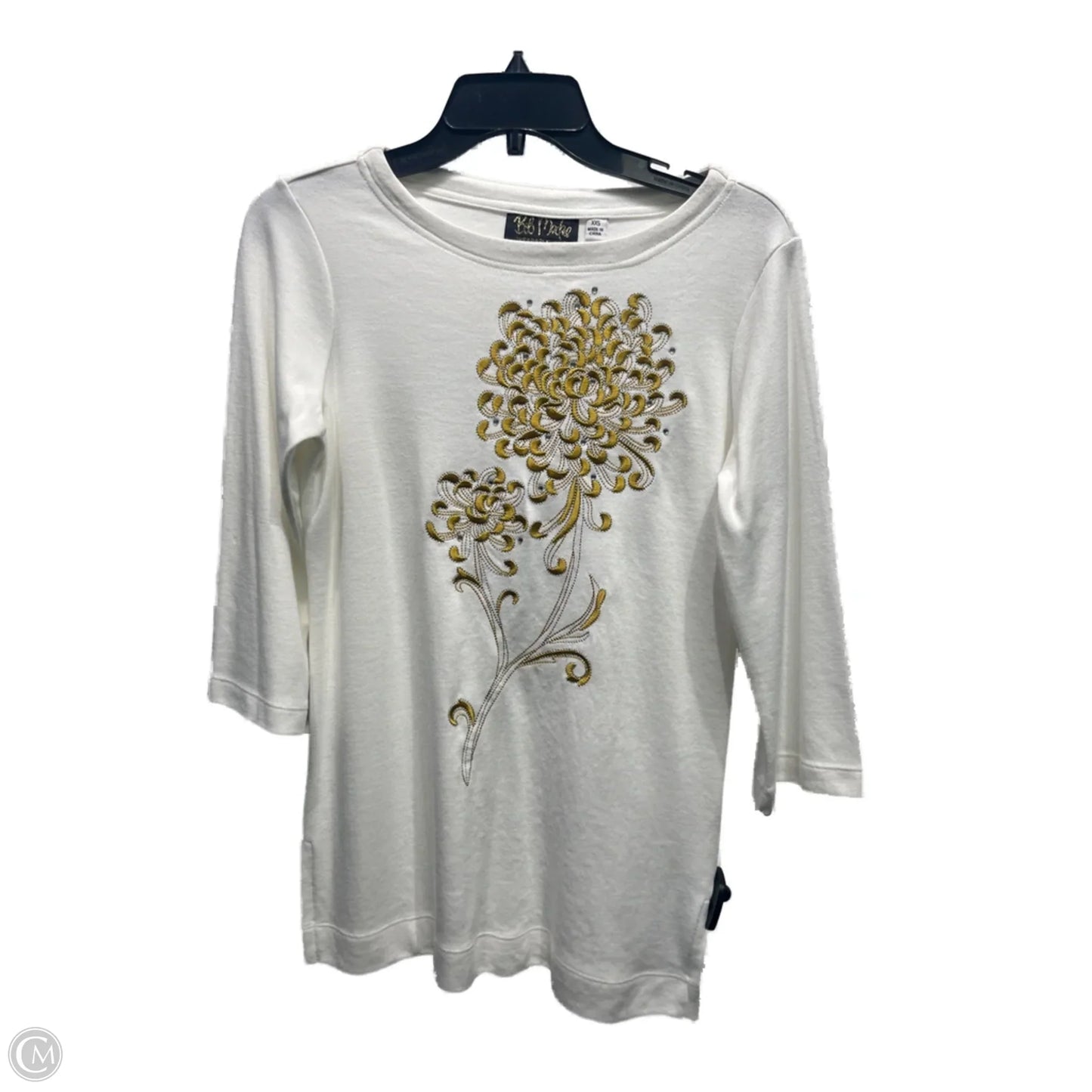 Top 3/4 Sleeve By Bob Mackie Qvc In Gold & White, Size: Xxs