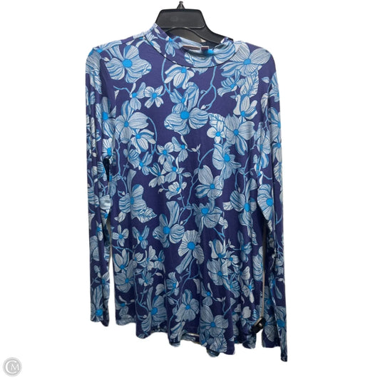 Top Long Sleeve By Logo In Blue & White, Size: M