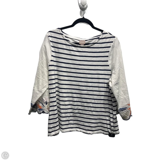Top Long Sleeve By Chicos In Blue & White, Size: L
