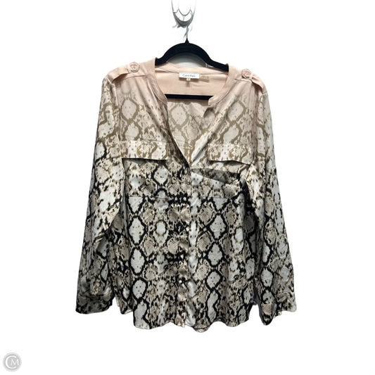 Top Long Sleeve By Calvin Klein In Brown & Pink, Size: L