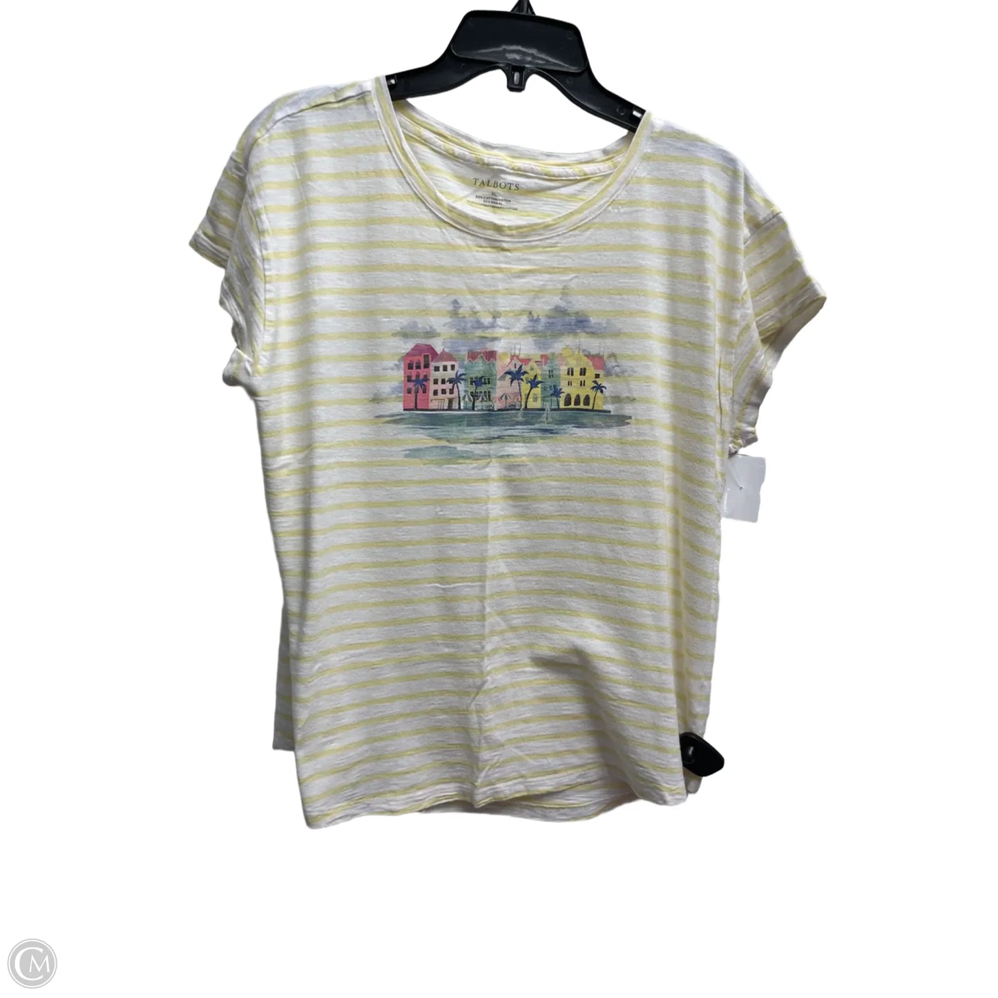 Top Short Sleeve By Talbots In White & Yellow, Size: Xl