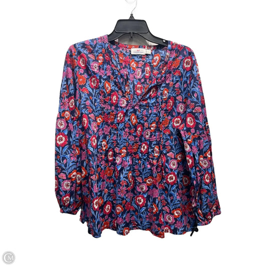 Top Long Sleeve By Vineyard Vines In Blue & Pink, Size: L