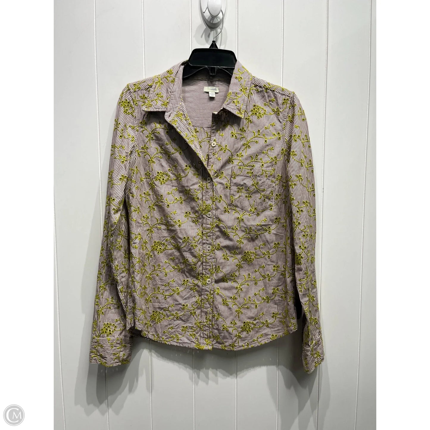 Top Long Sleeve By Odille In Cream & Green, Size: 8