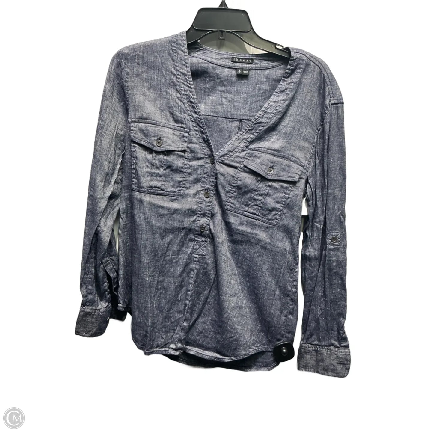 Top Long Sleeve By Theory In Navy, Size: S