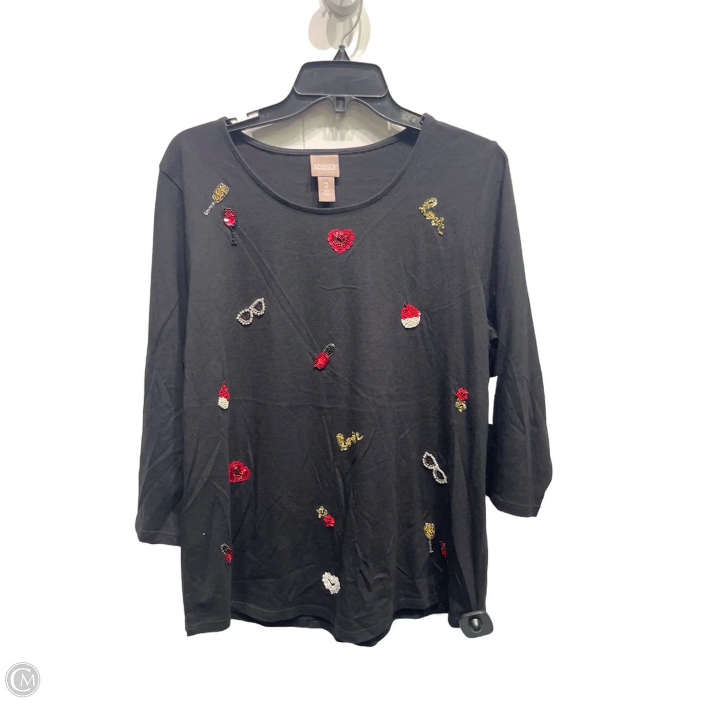 Top 3/4 Sleeve By Chicos In Black & Red, Size: L