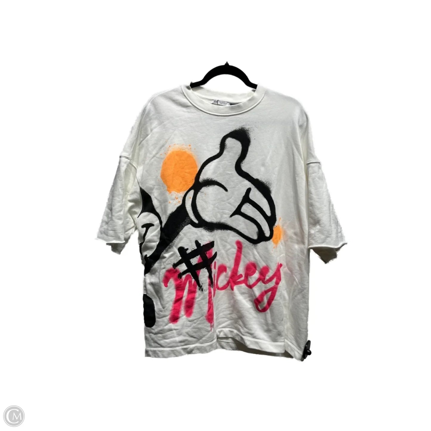 Top Short Sleeve By Zara In Pink & White, Size: L