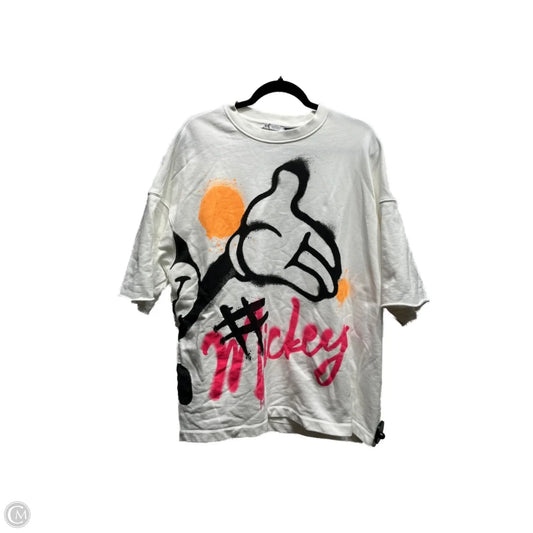 Top Short Sleeve By Zara In Pink & White, Size: L