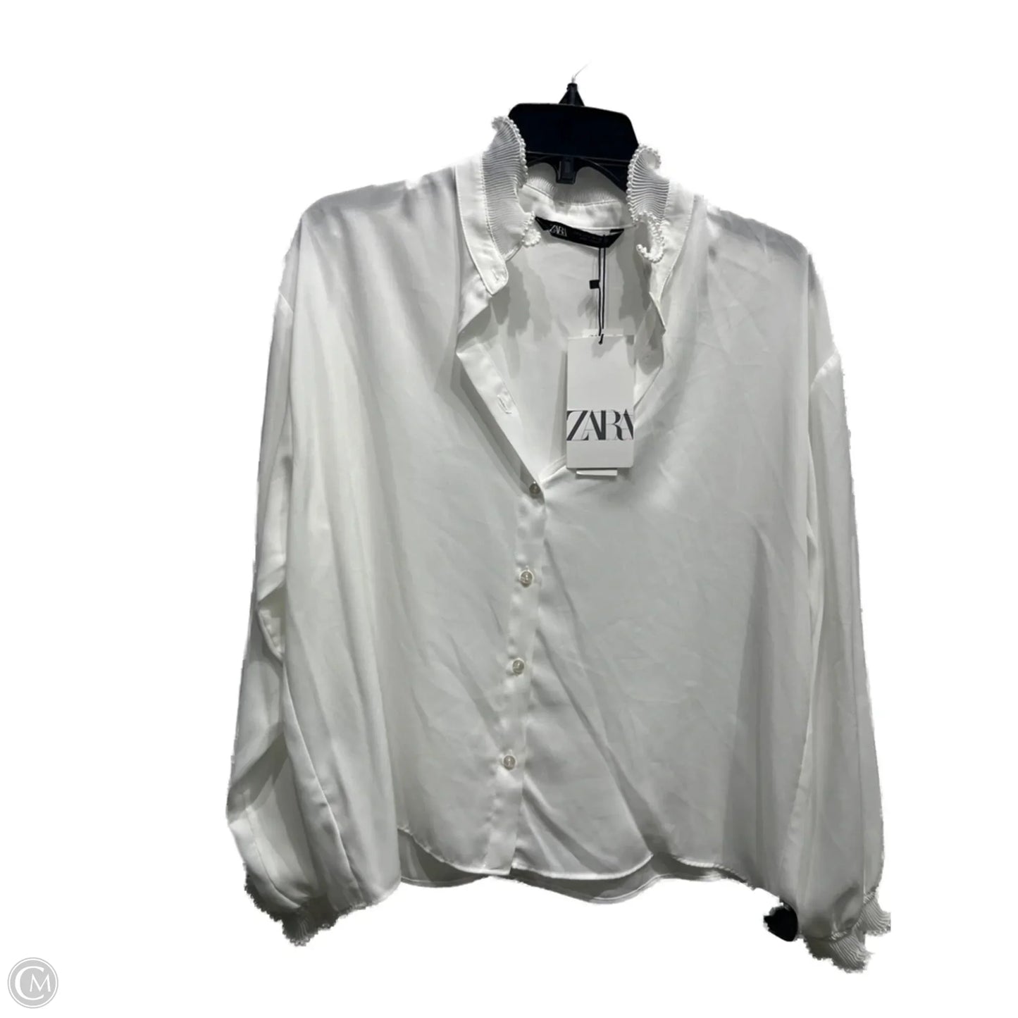 Blouse Long Sleeve By Zara In White, Size: L