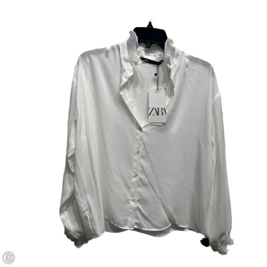 Blouse Long Sleeve By Zara In White, Size: L