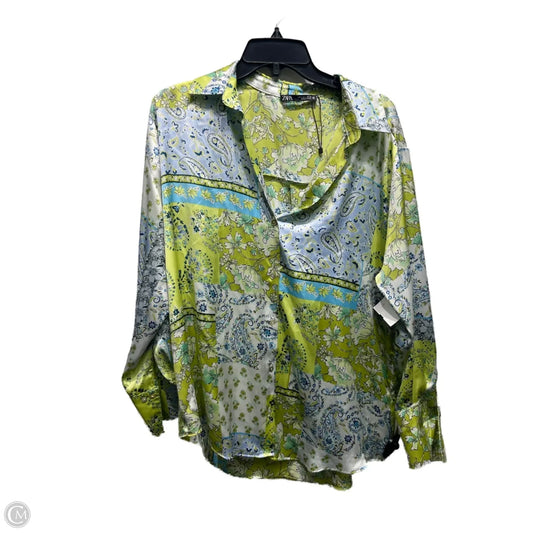 Blouse Long Sleeve By Zara In Blue & Green, Size: L