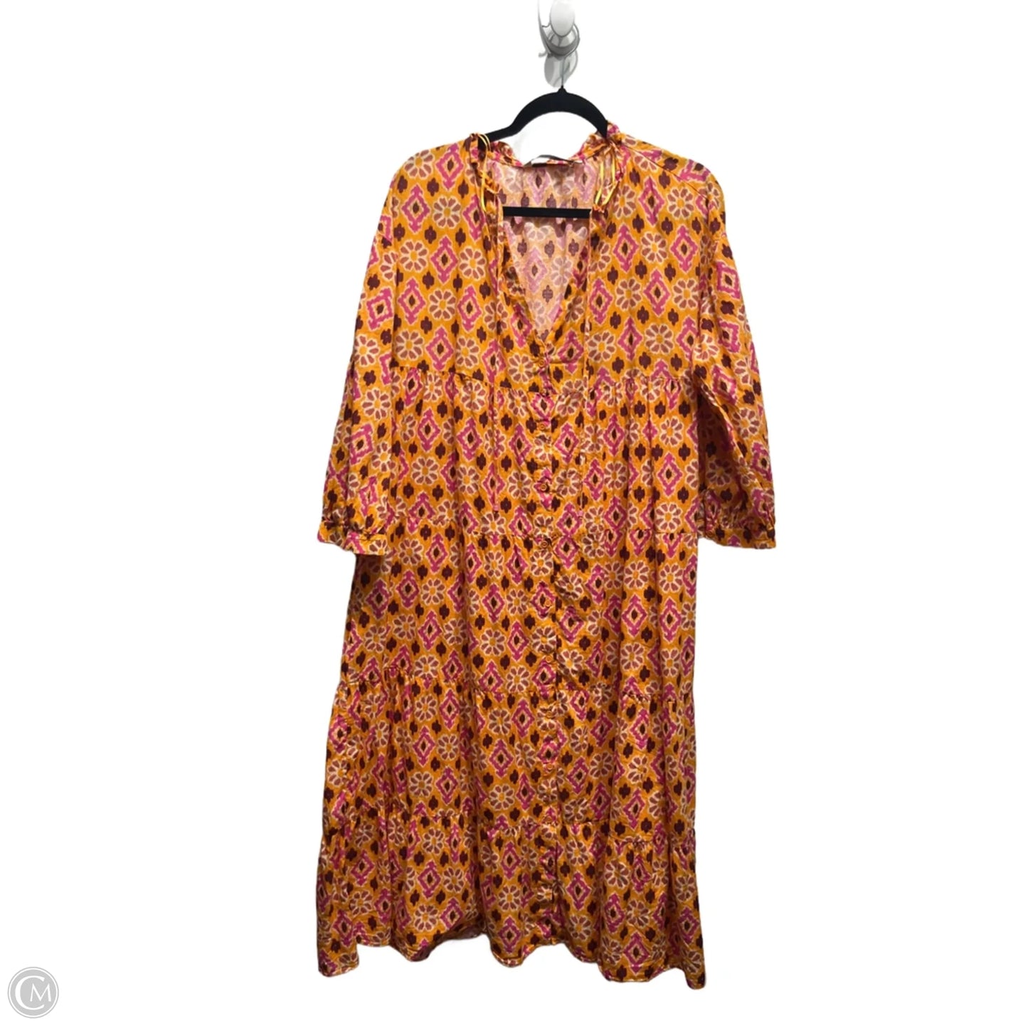 Dress Casual Midi By Zara In Orange & Pink, Size: L